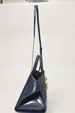 Navy leather medium Hug top handle bag with detachable shoulder strap