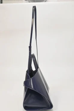 Navy leather medium Hug top handle bag with detachable shoulder strap