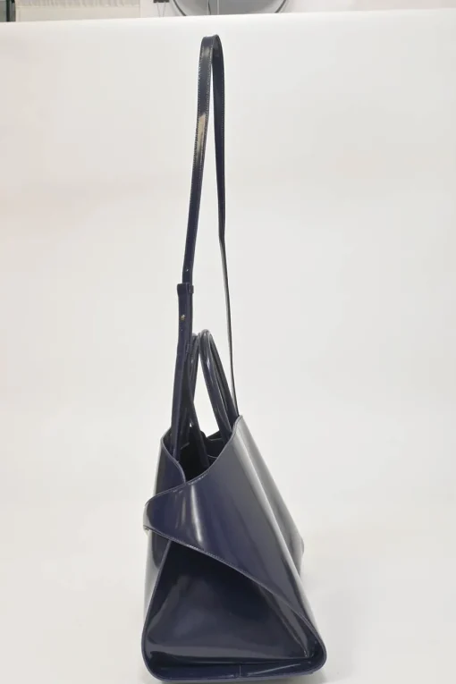 Navy leather medium Hug top handle bag with detachable shoulder strap