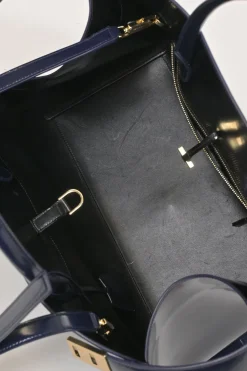 Navy leather medium Hug top handle bag with detachable shoulder strap