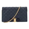 Navy leather puffed cross-body bag with gold tone chain