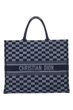 Navy logo-embroidered checkered canvas jacquard book tote