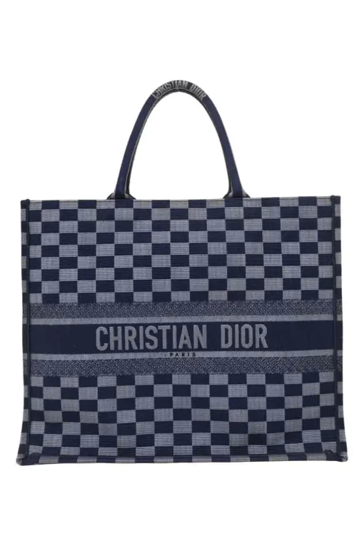 Navy logo-embroidered checkered canvas jacquard book tote