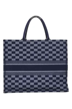 Navy logo-embroidered checkered canvas jacquard book tote