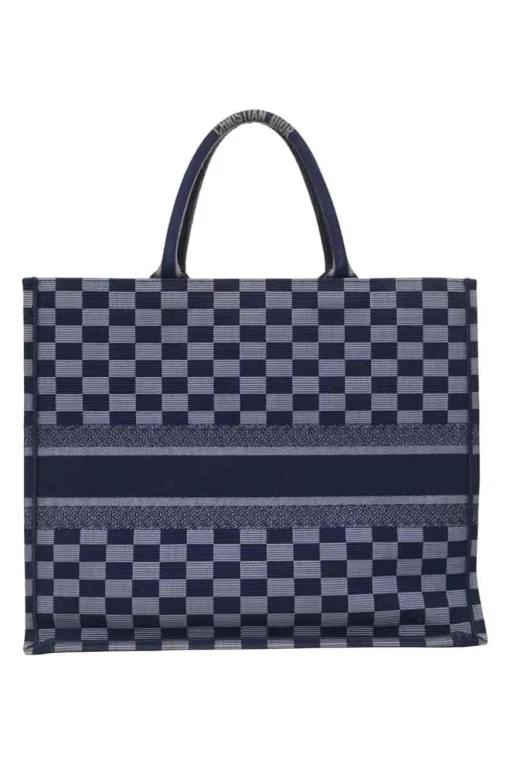 Navy logo-embroidered checkered canvas jacquard book tote
