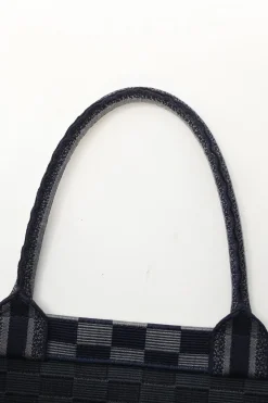 Navy logo-embroidered checkered canvas jacquard book tote
