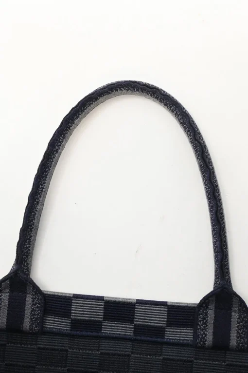 Navy logo-embroidered checkered canvas jacquard book tote