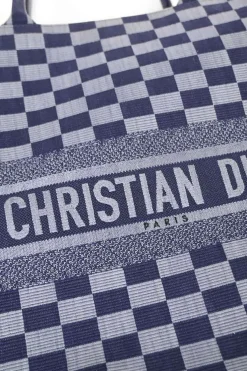 Navy logo-embroidered checkered canvas jacquard book tote