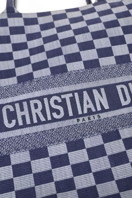 Navy logo-embroidered checkered canvas jacquard book tote