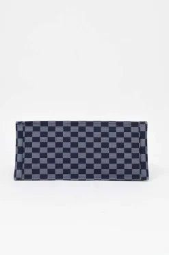 Navy logo-embroidered checkered canvas jacquard book tote
