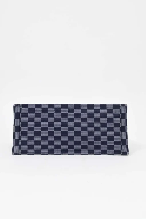 Navy logo-embroidered checkered canvas jacquard book tote