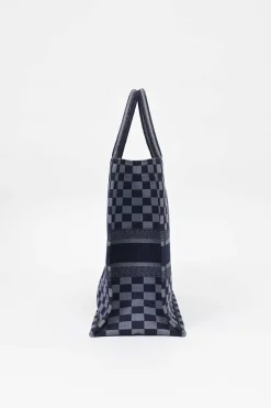 Navy logo-embroidered checkered canvas jacquard book tote