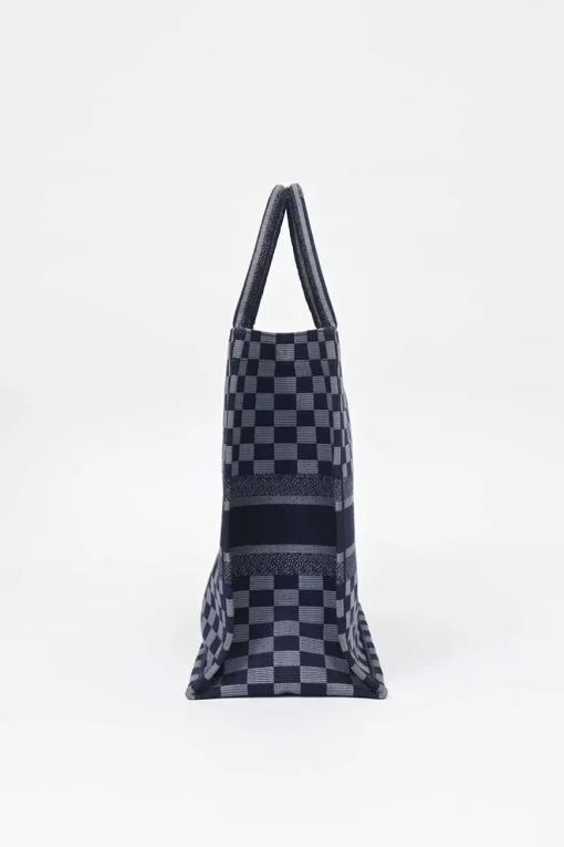 Navy logo-embroidered checkered canvas jacquard book tote