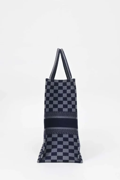 Navy logo-embroidered checkered canvas jacquard book tote