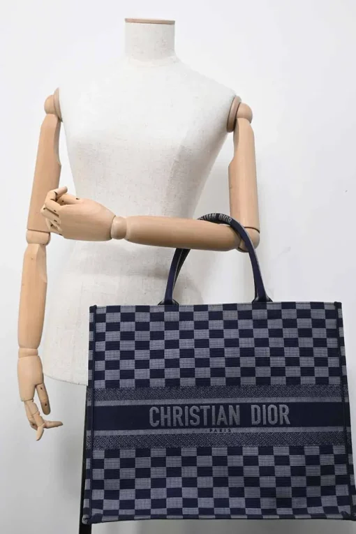 Navy logo-embroidered checkered canvas jacquard book tote