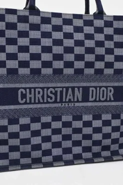 Navy logo-embroidered checkered canvas jacquard book tote
