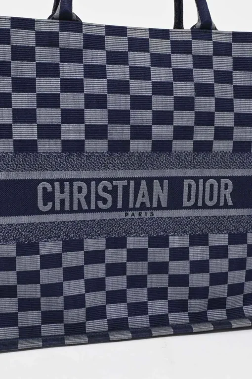 Navy logo-embroidered checkered canvas jacquard book tote