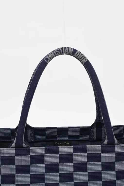 Navy logo-embroidered checkered canvas jacquard book tote