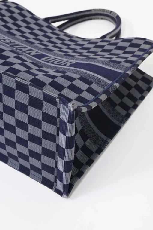 Navy logo-embroidered checkered canvas jacquard book tote
