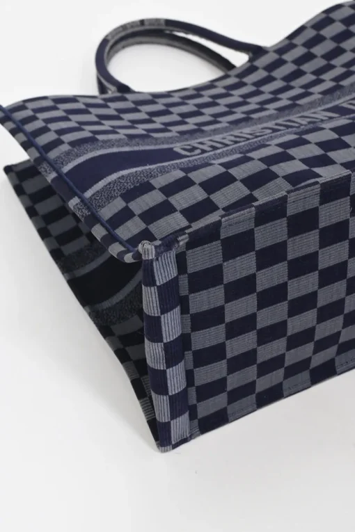 Navy logo-embroidered checkered canvas jacquard book tote