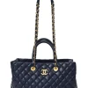Navy matelassé aged lambskin leather Coco Allure shopping tote