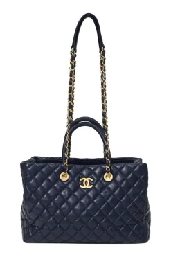 Navy matelassé aged lambskin leather Coco Allure shopping tote