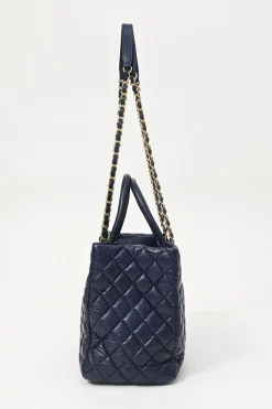 Navy matelassé aged lambskin leather Coco Allure shopping tote