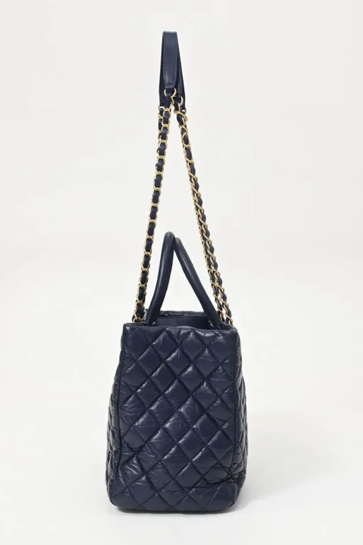 Navy matelassé aged lambskin leather Coco Allure shopping tote