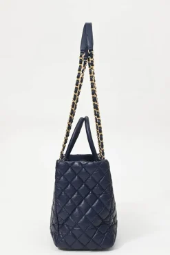 Navy matelassé aged lambskin leather Coco Allure shopping tote