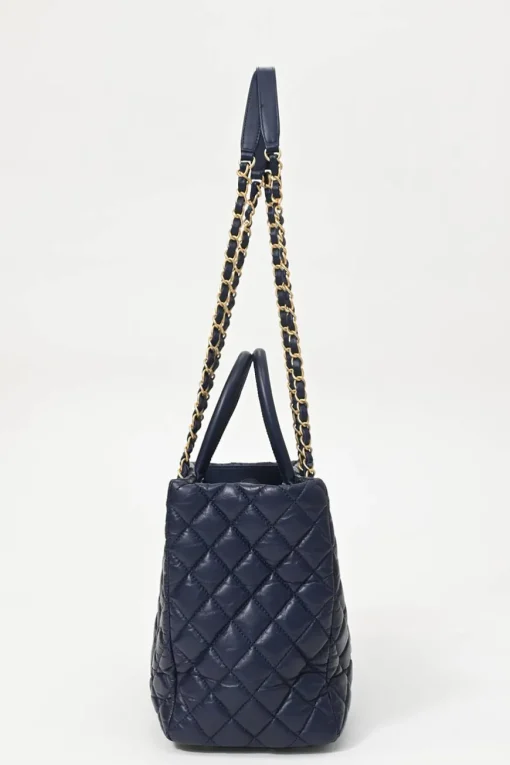 Navy matelassé aged lambskin leather Coco Allure shopping tote