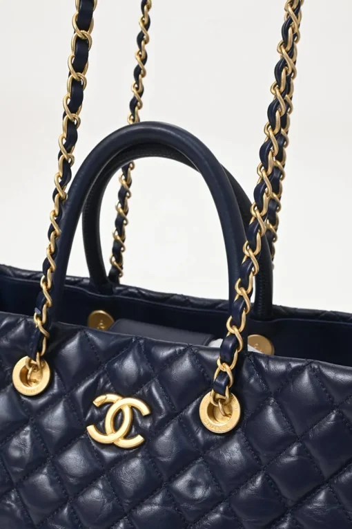 Navy matelassé aged lambskin leather Coco Allure shopping tote