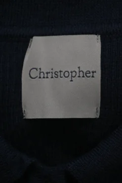 Navy merino micro-rib half-button collared polo-style bodysuit
