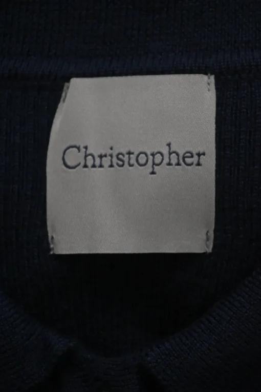 Navy merino micro-rib half-button collared polo-style bodysuit
