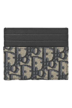 Navy Oblique canvas and leather card holder