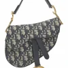 Navy Oblique canvas and leather saddle bag
