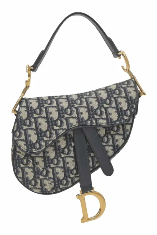 Navy Oblique canvas and leather saddle bag