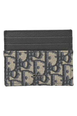 Navy Oblique canvas and leather card holder