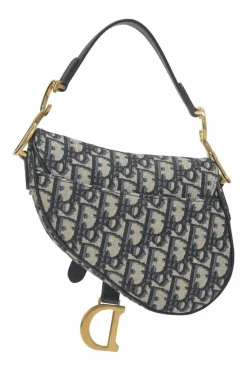 Navy Oblique canvas and leather saddle bag