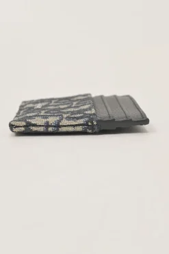 Navy Oblique canvas and leather card holder