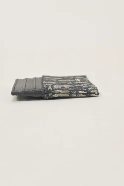 Navy Oblique canvas and leather card holder