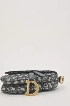Navy Oblique canvas and leather saddle bag