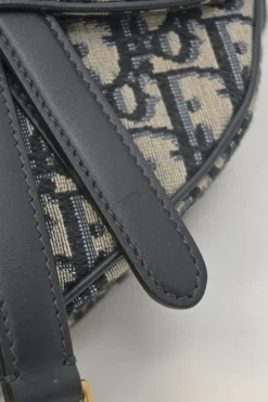 Navy Oblique canvas and leather saddle bag