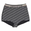 Navy oblique knit jacquard pull-on high-rise culotte briefs with logo waistband