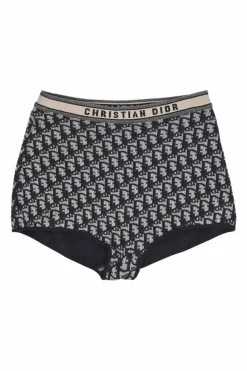 Navy oblique knit jacquard pull-on high-rise culotte briefs with logo waistband