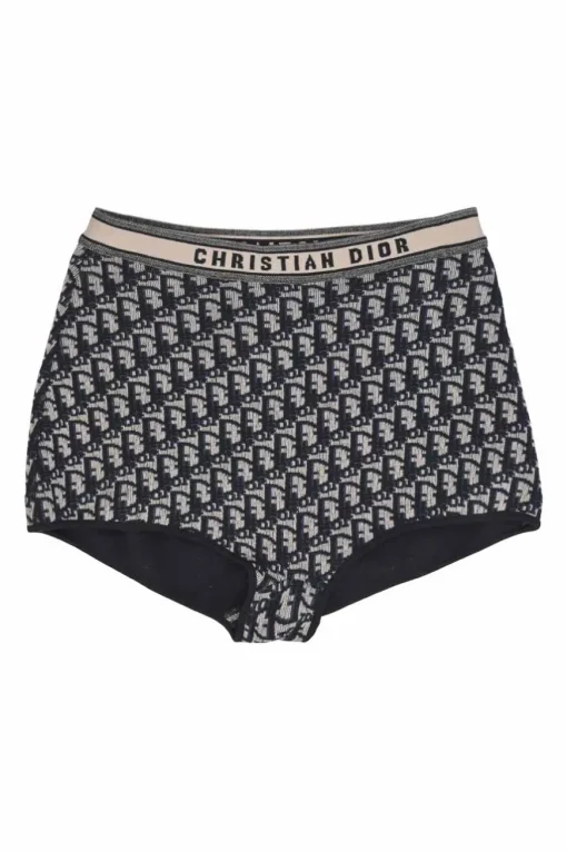 Navy oblique knit jacquard pull-on high-rise culotte briefs with logo waistband