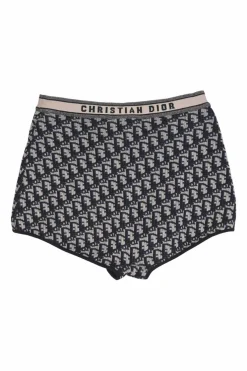 Navy oblique knit jacquard pull-on high-rise culotte briefs with logo waistband
