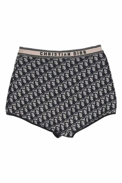 Navy oblique knit jacquard pull-on high-rise culotte briefs with logo waistband