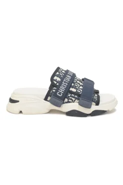 Navy Oblique technical fabric and rubber D-Wander velcro strap slide sandals