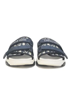 Navy Oblique technical fabric and rubber D-Wander velcro strap slide sandals
