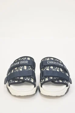 Navy Oblique technical fabric and rubber D-Wander velcro strap slide sandals